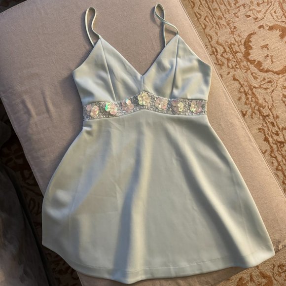 ASOS Mint Green Mini Dress with Floral Detail - Picture 5 of 9